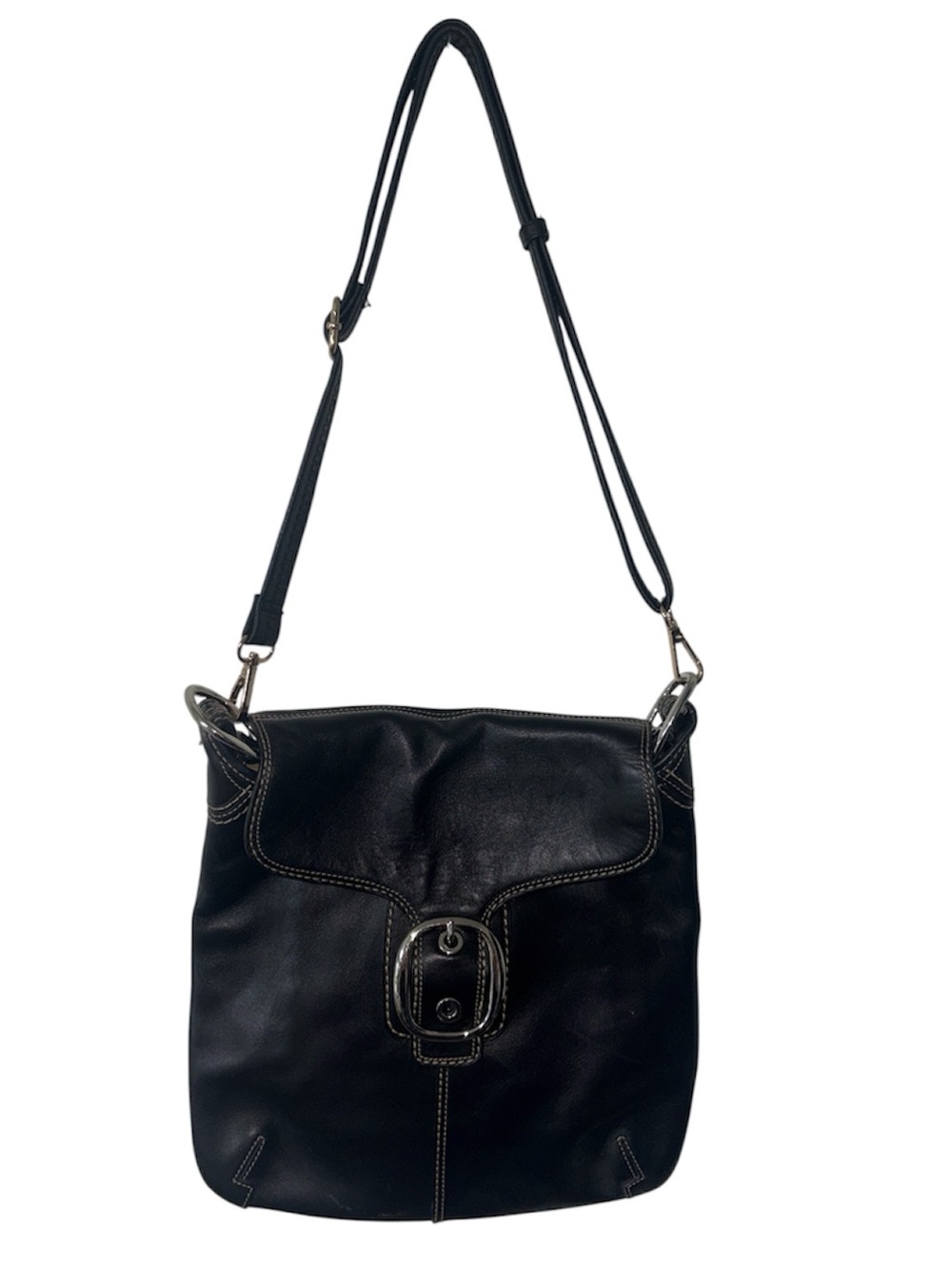 Vintage Coach Bleeker Black Genuine Leather Handbag Bag Purse Large Buckle Silve